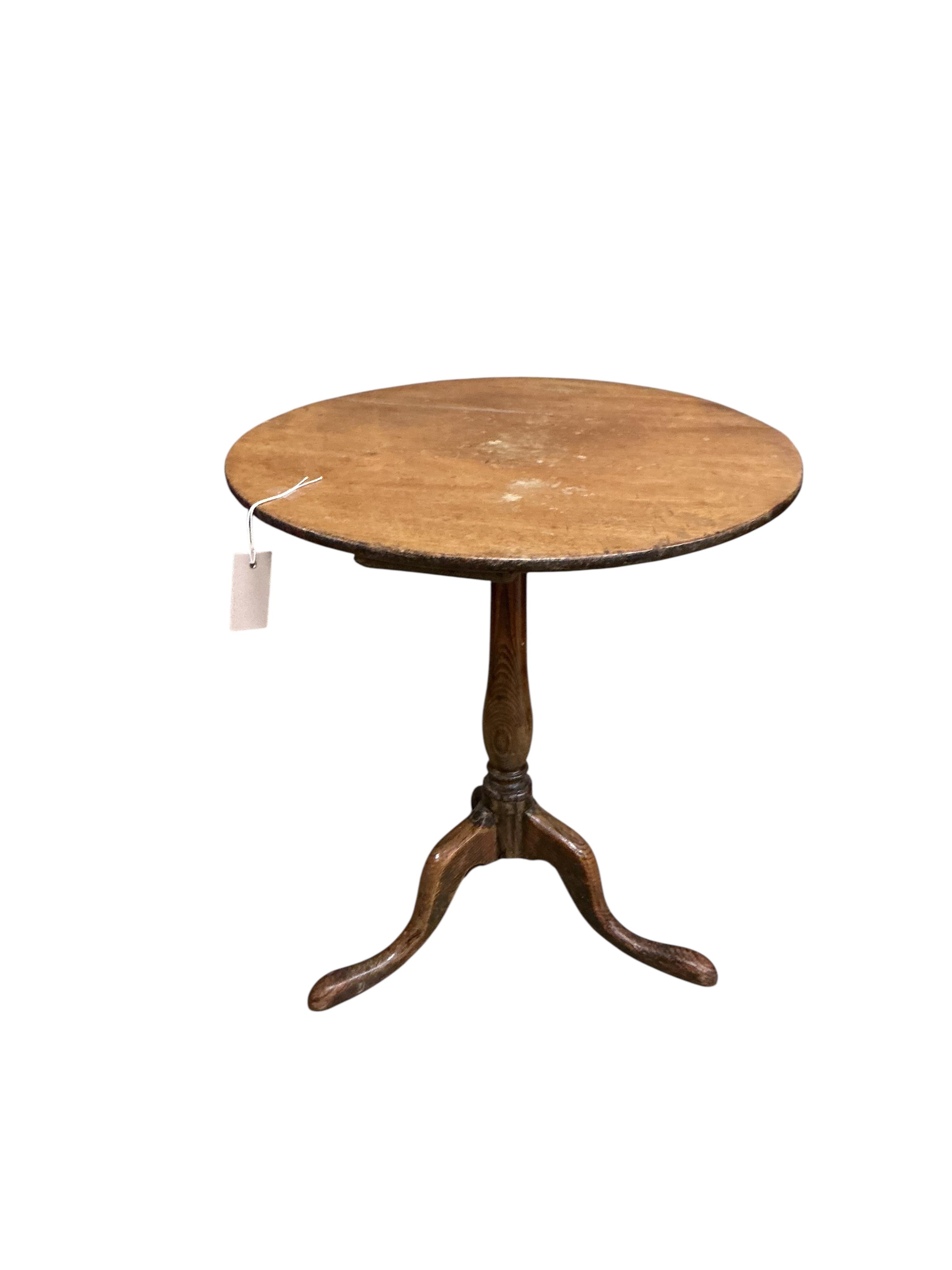 A Victorian mahogany bedside cabinet, width 38cm, height 80cm together with a George III and later oak and mahogany tripod wine table
